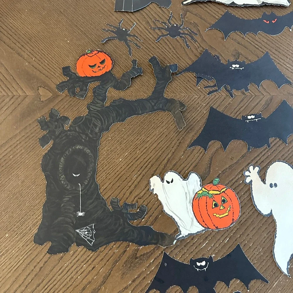 Vintage Hallmark Halloween Diecuts Lot 23pc Ghosts Bats Pumpkins Owls Cats Decor